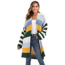 Load image into Gallery viewer, WOMEN&#39;S Winter Coat Warm Cross Border Casual Long Joint Contrast Color Striped Oversize Knitted Sweater Cardigan Patched Outwear

