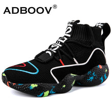 Load image into Gallery viewer, ADBOOV  High Top Sneakers Women Knit Upper Breathable Sock Shoes Woman Thick Sole 5 CM Fashion sapato feminino Black / White

